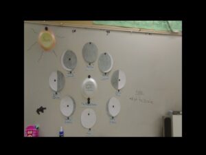 Classroom solar system model on bulletin board.
