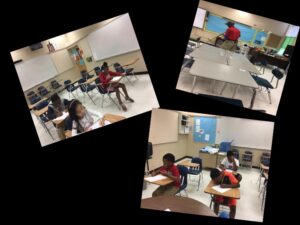 Students taking a test in a classroom.