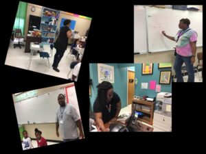Teachers instructing students in classroom activities.