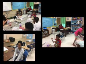 Children eating snacks in a classroom setting.